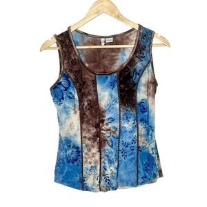 Y2K Tie Dye Velvet Floral Tank Top Womens M Fairy Corset Boho Artsy Earthy indie